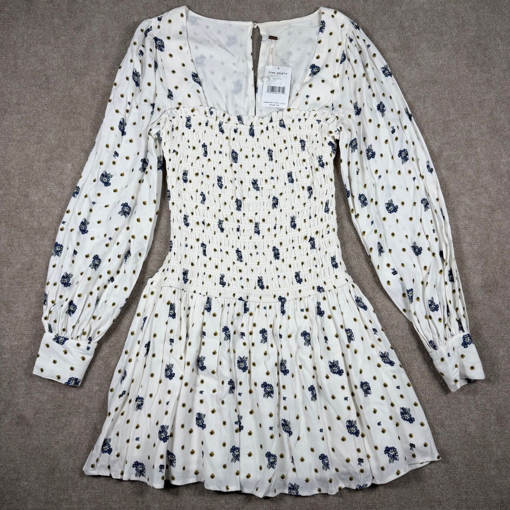 Free People Two Faces Dress White Floral Size Small Boho Whimsigoth Milkmaid NWT